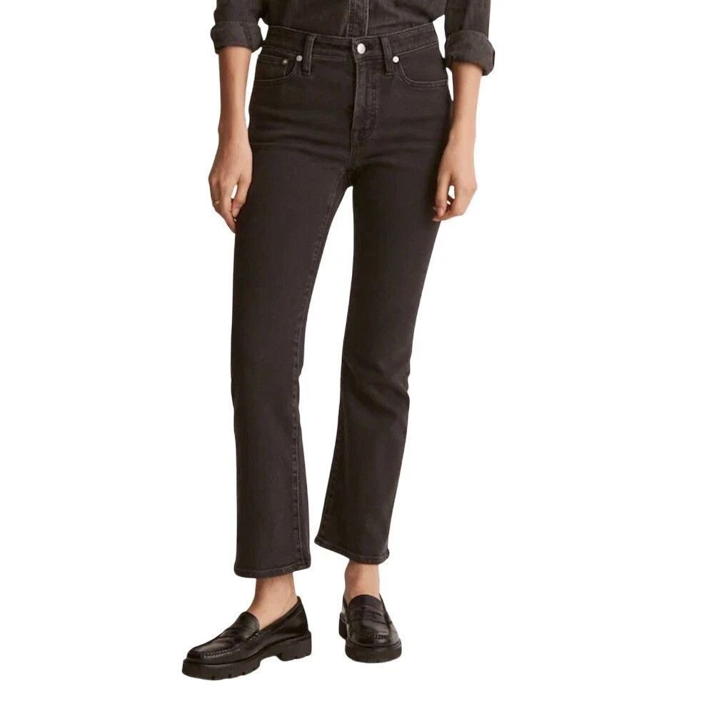 Madewell Mid Rise Kick Out Jeans Womens 26 Black Wash Raw Hem Stretch